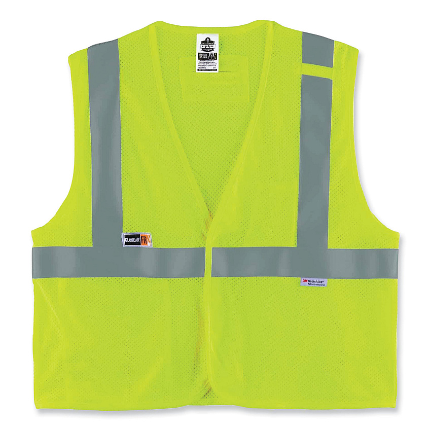 ergodyne GloWear 8260FRHL Class 2 FR Safety Hook and Loop Vest, Modacrylic/Kevlar, Large/X-Large, Lime (EGO21495)