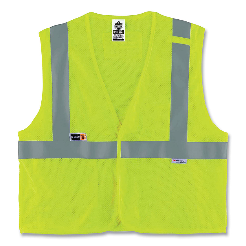 ergodyne GloWear 8260FRHL Class 2 FR Safety Hook and Loop Vest, Modacrylic/Kevlar, 4X-Large/5X-Large, Lime (EGO21499)
