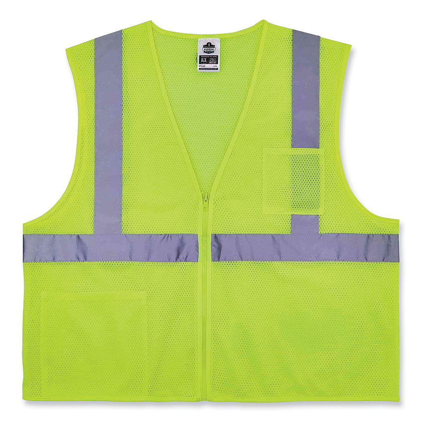 ergodyne GloWear 8256Z Class 2 Self-Extinguishing Zipper Vest, Polyester, Small/Medium, Lime (EGO21573)