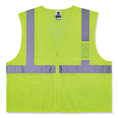 ergodyne GloWear 8256Z Class 2 Self-Extinguishing Zipper Vest, Polyester, Large/X-Large, Lime (EGO21575)