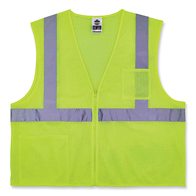 ergodyne GloWear 8256Z Class 2 Self-Extinguishing Zipper Vest, Polyester, Large/X-Large, Lime (EGO21575)