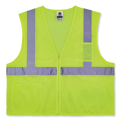 ergodyne GloWear 8256Z Class 2 Self-Extinguishing Zipper Vest, Polyester, 4X-Large/5X-Large, Lime (EGO21579)