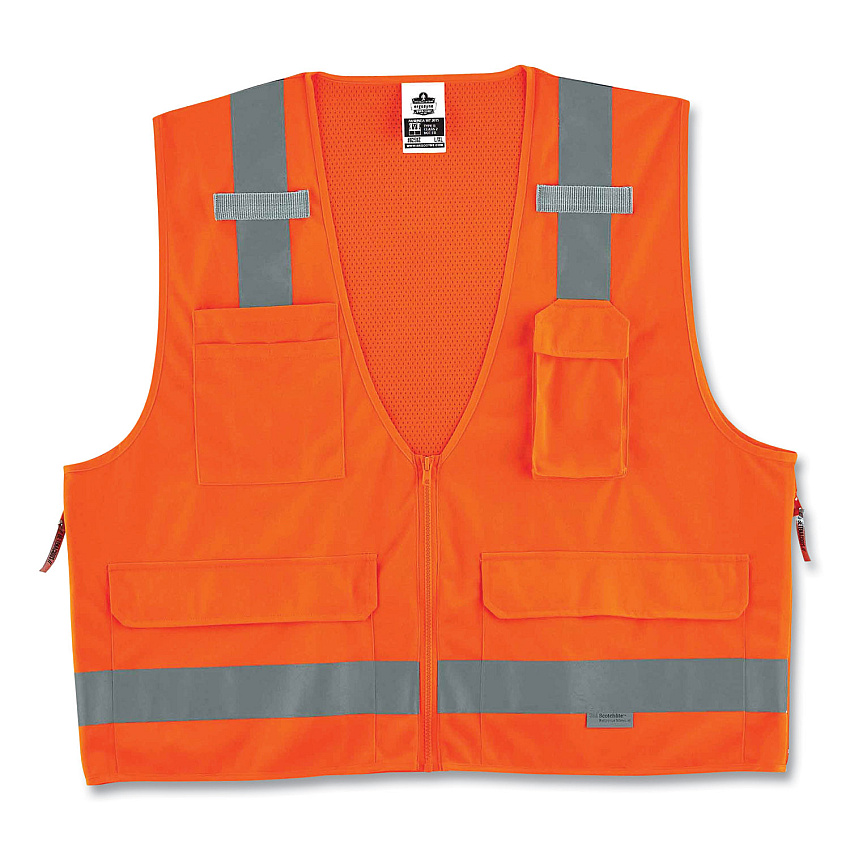 ergodyne GloWear 8250Z Class 2 Surveyors Zipper Vest, Polyester, Small/Medium, Orange (EGO21413)