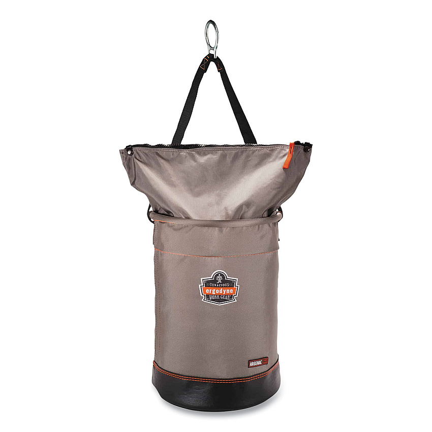 ergodyne Arsenal 5973 Hoist Bucket Tool Bag with D-Rings and Zipper Top, 12.5 x 12.5 x 17, Gray (EGO15973)
