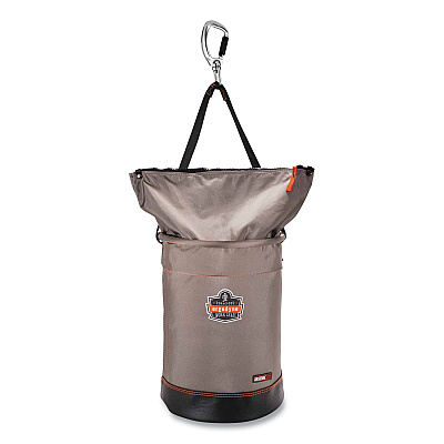 ergodyne Arsenal 5974 Hoist Bucket Tool Bag with Swiveling Carabiner and Zipper Top, 12.5 x 12.5 x 17, Gray (EGO15974)