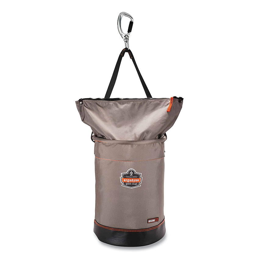 ergodyne Arsenal 5974 Hoist Bucket Tool Bag with Swiveling Carabiner and Zipper Top, 12.5 x 12.5 x 17, Gray (EGO15974)