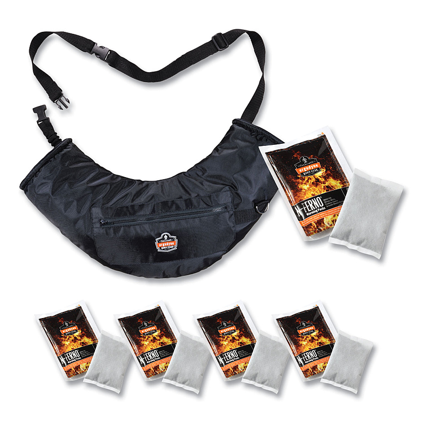 ergodyne N-Ferno 6980 Winter Hand Warmer Muff Kit with 5 Hand Warmer Packets, Nylon/Fleece/Neoprene, One Size Fits Most, Black (EGO16982)