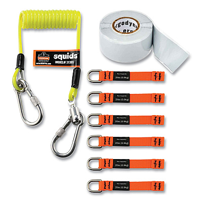 ergodyne Squids 3180 Tool Tethering Kit, 2 lb Max Working Capacity, 6.5" to 48" Long, Yellow/Black (EGO19650)