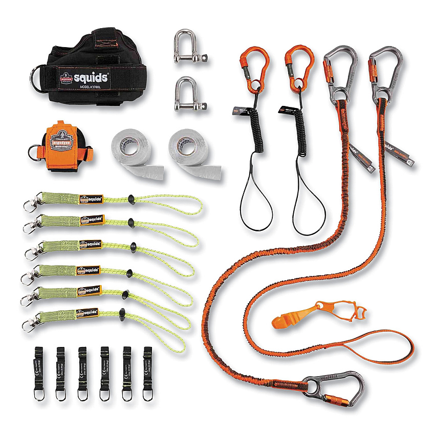 ergodyne Squids 3186 Iron + Steel Worker Tool Tethering Kit, Assorted Max Working Capacities, Lengths and Colors (EGO19656)
