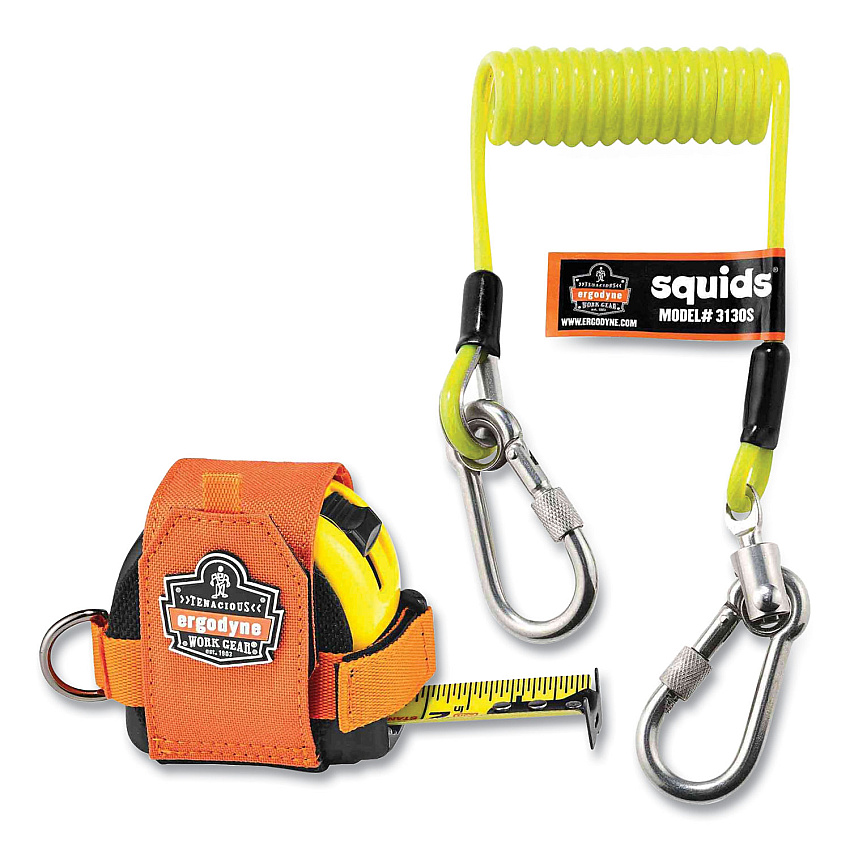 ergodyne Squids 3190 Tape Measure Tethering Kit, 2 lb Max Working Capacity, 6.5" to 48" Long, Lime/Black (EGO19660)