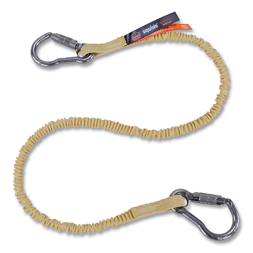 ergodyne Squids 3121 Burn + CR Aramid Tool Lanyard with Steel Carabiners, 10 lb Max Working Capacity, 38" to 48" Long, Yellow (EGO19721)