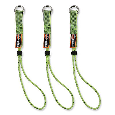 ergodyne Squids 3703 Elastic Loop Tool Tails with D-Rings, 15 lb Max Working Capacity, 15" Long, Lime, 3/Pack, 20 Packs/Carton (EGO19767BULK)