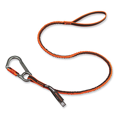 ergodyne Squids 3108F(x)Tool Lanyard with Locking Aluminum Carabiner + Loop, 15 lb Max Working Capacity, 38" to 48" Long, Orange/Gray (EGO19808)