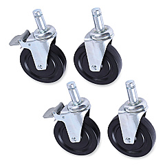 Alera Optional Casters for Wire Shelving, Hooded Design with Integrated Bumpers, Grip Ring Stem, 5" Wheel, Black, 4/Set (2 Locking) (ALESW590004)
