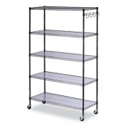 Alera 5-Shelf Wire Shelving Kit with Casters and Shelf Liners, 48w x 18d x 72h, Black Anthracite (SW654818BA)