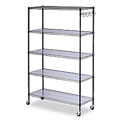 Alera 5-Shelf Wire Shelving Kit with Casters and Shelf Liners, 48w x 18d x 72h, Black Anthracite (ALESW654818BA)