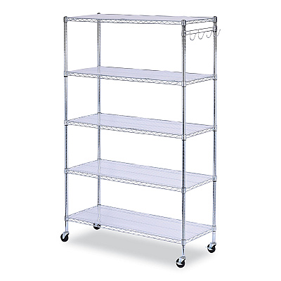Alera 5-Shelf Wire Shelving Kit with Casters and Shelf Liners, 48w x 18d x 72h, Silver (ALESW654818SR)
