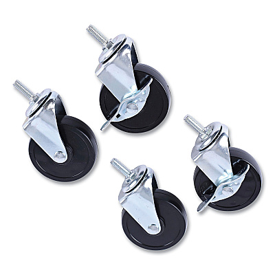 Alera Optional Casters for Wire Shelving, Grip Ring Stem, 3" Wheel, Black, 4/Set (2 Locking) (ALESW790004)