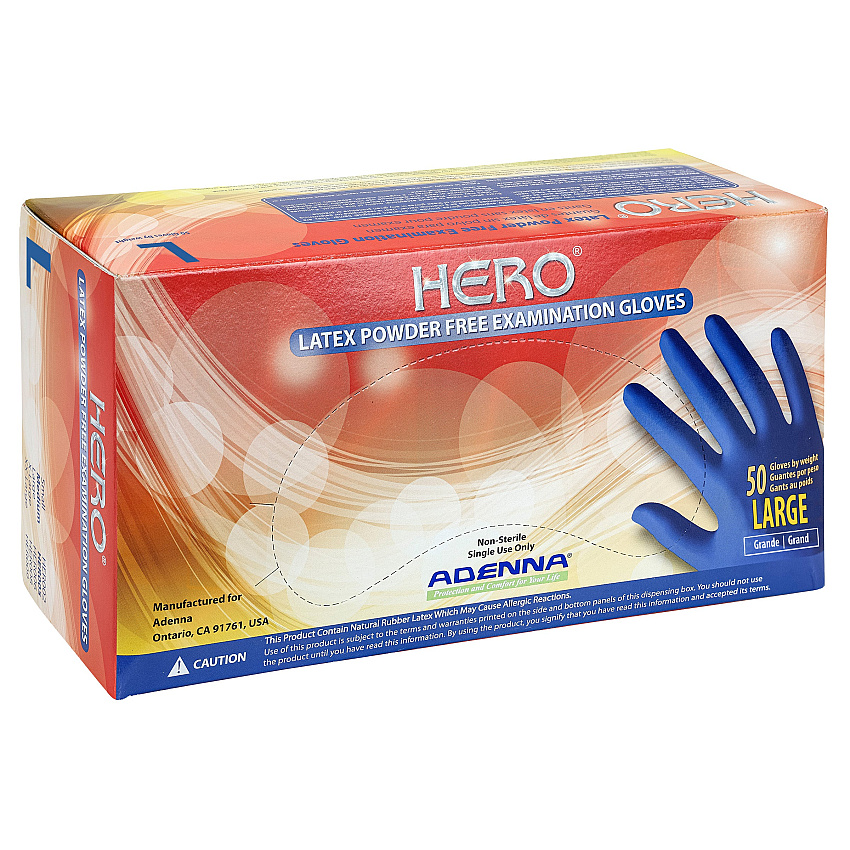 Hero Latex Pwdfree 14 Mil Extended Cuff Exam Gloves Blue Lrg, Case Of 500 (HER006)