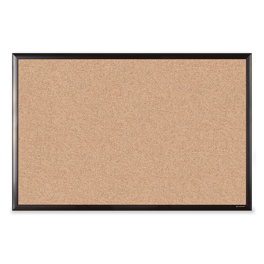 U Brands Cork Bulletin Board with Black Aluminum Frame, 35 x 23, Tan Surface (UBR2880U0001)