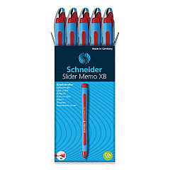 Schneider Slider Memo XB Ballpoint Pen, Stick, Extra-Bold 1.4 mm, Red Ink, Red/Light Blue Barrel, 10/Box (RED150202)