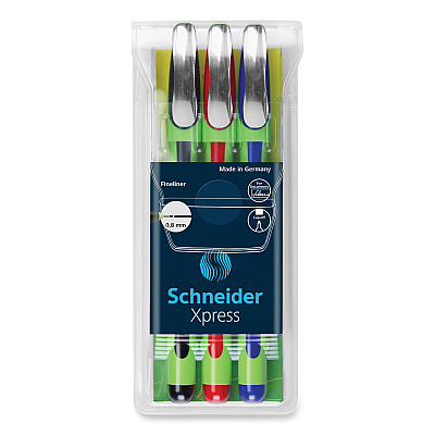 Schneider Xpress Fineliner Porous Point Pen, Stick, Medium 0.8 mm, Assorted Ink and Barrel Colors, 3/Pack (RED190093)