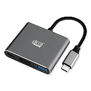Adesso 3-in-1 USB-C Multi-Port TAA Compliant Docking Station, HDMI, USB-C, USB 3 A+PD, Black/Gray (AUH4010)
