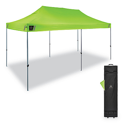 ergodyne Shax 6015 Heavy-Duty Pop-Up Tent, Single Skin, 10 ft x 20 ft, Polyester/Steel, Lime (EGO12915)