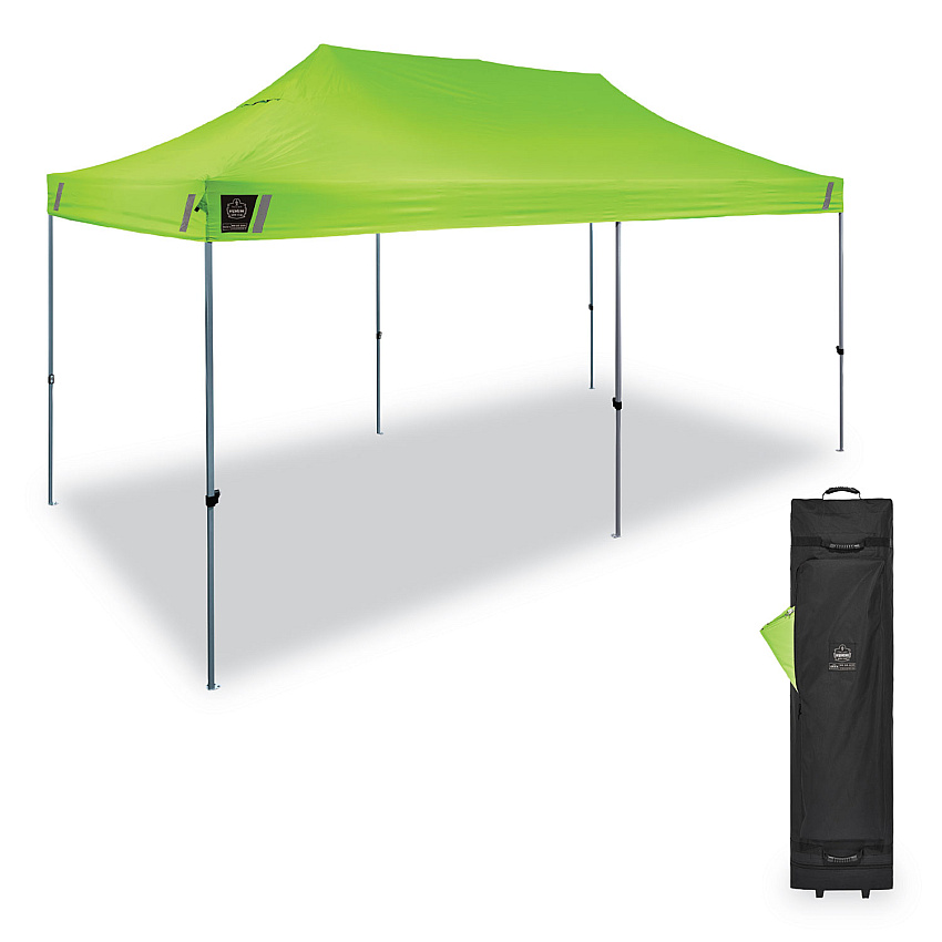ergodyne Shax 6015 Heavy-Duty Pop-Up Tent, Single Skin, 10 ft x 20 ft, Polyester/Steel, Lime (EGO12915)