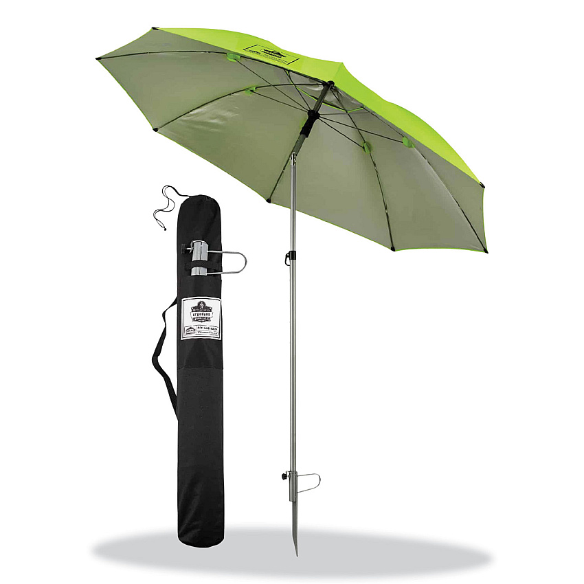 ergodyne Shax 6100 Lightweight Work Umbrella, 90" Span, 92.4" Long, Lime Canopy (EGO12967)