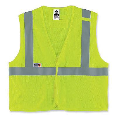 ergodyne GloWear 8263FRHL Class 2 FR Safety Economy Hook and Loop Vest, Modacrylic Mesh/Cotton, Large/X-Large, Lime (EGO21865)