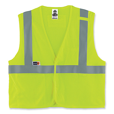 ergodyne GloWear 8263FRHL Class 2 FR Safety Economy Hook and Loop Vest, Modacrylic Mesh/Cotton, 2X-Large/3X-Large, Lime (EGO21867)