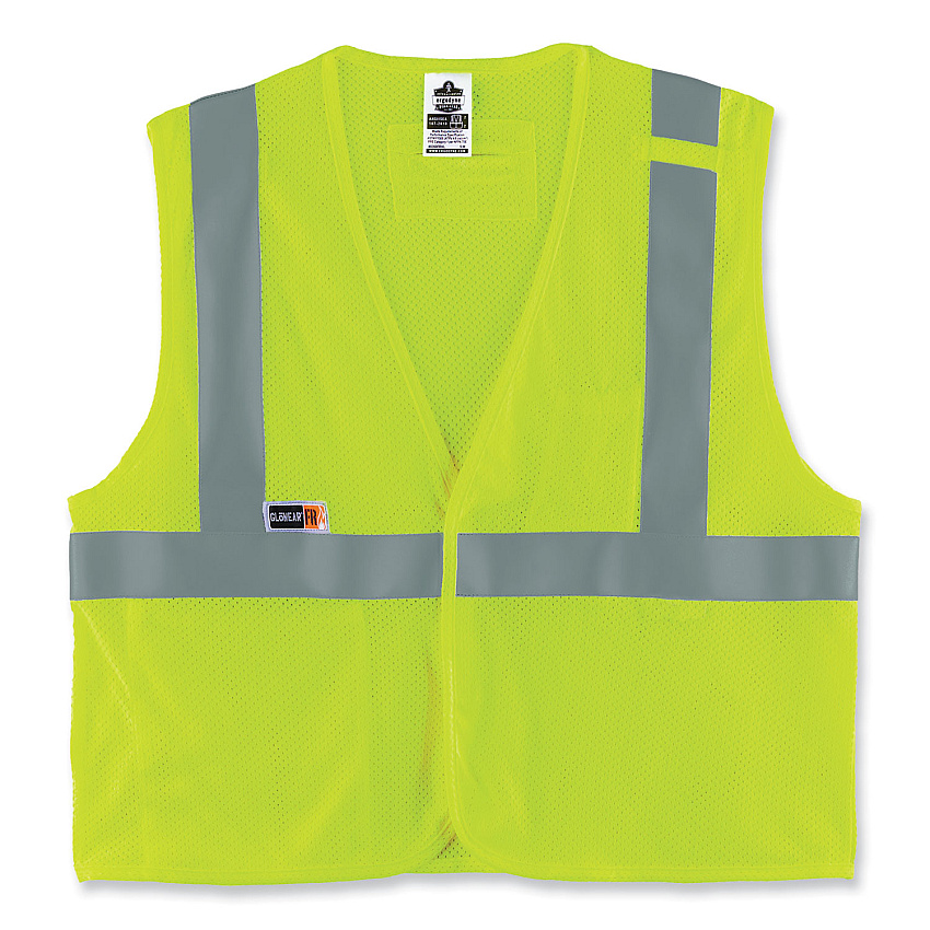 ergodyne GloWear 8263FRHL Class 2 FR Safety Economy Hook and Loop Vest, Modacrylic Mesh/Cotton, 2X-Large/3X-Large, Lime (EGO21867)