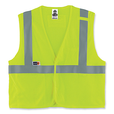 ergodyne GloWear 8263FRHL Class 2 FR Safety Economy Hook and Loop Vest, Modacrylic Mesh/Cotton, 4X-Large/5X-Large, Lime (EGO21869)