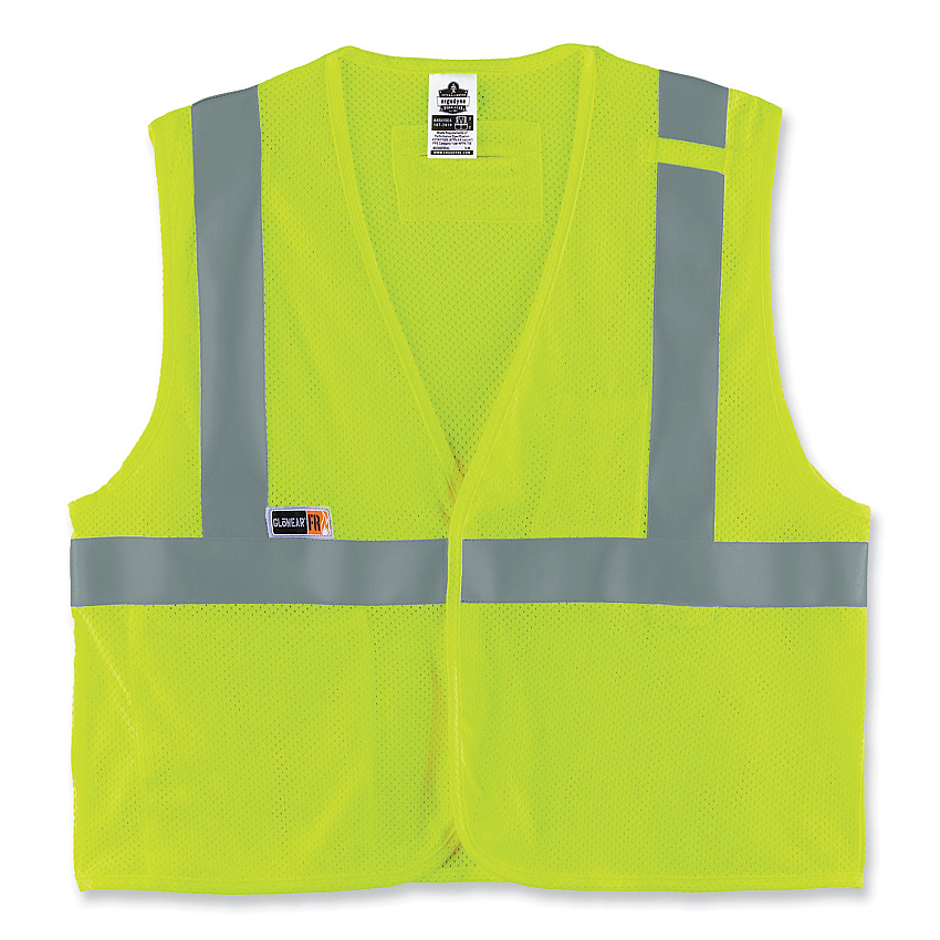 ergodyne GloWear 8263FRHL Class 2 FR Safety Economy Hook and Loop Vest, Modacrylic Mesh/Cotton, 4X-Large/5X-Large, Lime (EGO21869)