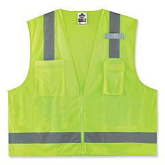 ergodyne GloWear 8249Z Class 2 Economy Surveyors Zipper Vest, Polyester, 4X-Large/5X-Large, Lime (EGO24029)