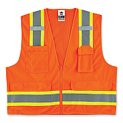 ergodyne GloWear 8248Z Class 2 Two-Tone Surveyors Zipper Vest, Polyester, Small/Medium, Orange (EGO24063)