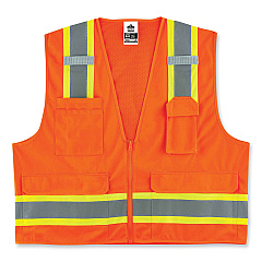 ergodyne GloWear 8248Z Class 2 Two-Tone Surveyors Zipper Vest, Polyester, Small/Medium, Orange (EGO24063)