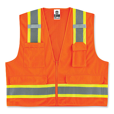 ergodyne GloWear 8248Z Class 2 Two-Tone Surveyors Zipper Vest, Polyester, Small/Medium, Orange (EGO24063)