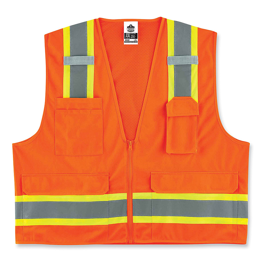 ergodyne GloWear 8248Z Class 2 Two-Tone Surveyors Zipper Vest, Polyester, Small/Medium, Orange (EGO24063)