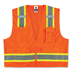 ergodyne GloWear 8248Z Class 2 Two-Tone Surveyors Zipper Vest, Polyester, Large/X-Large, Orange (EGO24065)