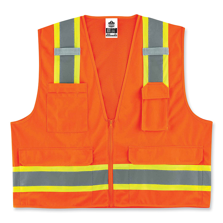 ergodyne GloWear 8248Z Class 2 Two-Tone Surveyors Zipper Vest, Polyester, Large/X-Large, Orange (EGO24065)
