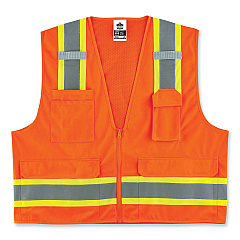 ergodyne GloWear 8248Z Class 2 Two-Tone Surveyors Zipper Vest, Polyester, 2X-Large/3X-Large, Orange (EGO24067)