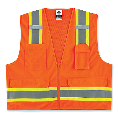 ergodyne GloWear 8248Z Class 2 Two-Tone Surveyors Zipper Vest, Polyester, 2X-Large/3X-Large, Orange (EGO24067)