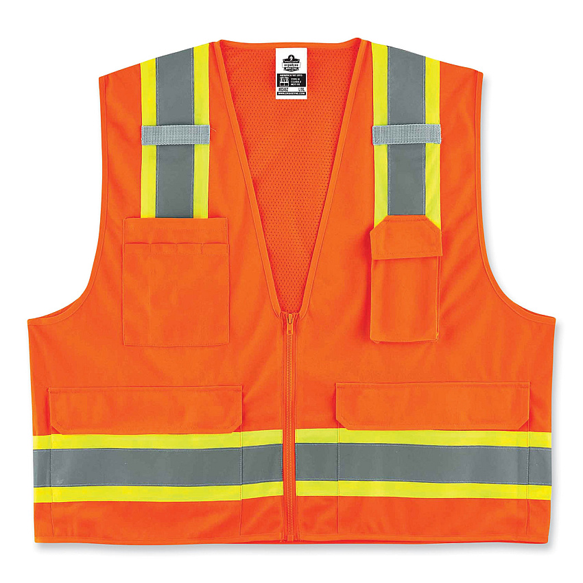 ergodyne GloWear 8248Z Class 2 Two-Tone Surveyors Zipper Vest, Polyester, 2X-Large/3X-Large, Orange (EGO24067)