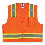 ergodyne GloWear 8248Z Class 2 Two-Tone Surveyors Zipper Vest, Polyester, 4X-Large/5X-Large, Orange (EGO24069)