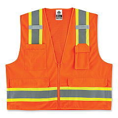ergodyne GloWear 8248Z Class 2 Two-Tone Surveyors Zipper Vest, Polyester, 4X-Large/5X-Large, Orange (EGO24069)