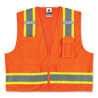 ergodyne GloWear 8248Z Class 2 Two-Tone Surveyors Zipper Vest, Polyester, 4X-Large/5X-Large, Orange (EGO24069)
