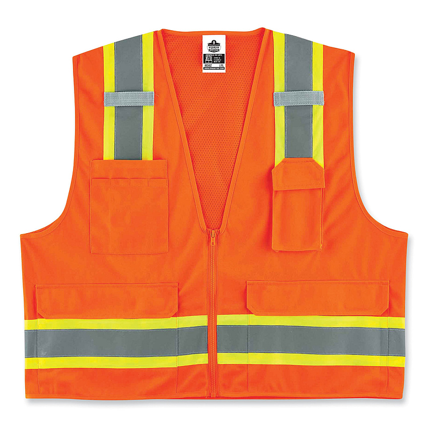 ergodyne GloWear 8248Z Class 2 Two-Tone Surveyors Zipper Vest, Polyester, 4X-Large/5X-Large, Orange (EGO24069)