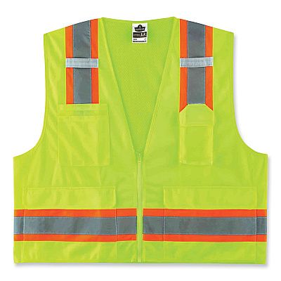 ergodyne GloWear 8248Z Class 2 Two-Tone Surveyors Zipper Vest, Polyester, Small/Medium, Lime (EGO24073)
